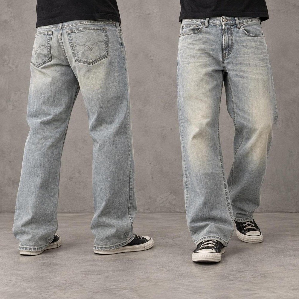 32x30 Faded Blue Straight Wide-Leg Jeans Y2K